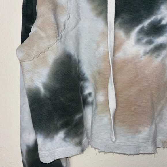 Mono B Sweater Women's Medium Tie Dye Jacquard Cropped Hoodie white, tan, green - Picture 8 of 16